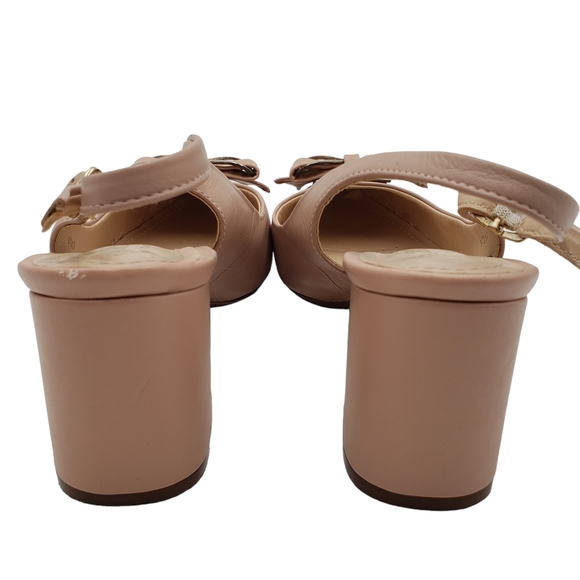 Andrea Ejecutiva Block Heel Sling Back Pump Womens 5 Point Toe Bow Beige - Picture 3 of 13